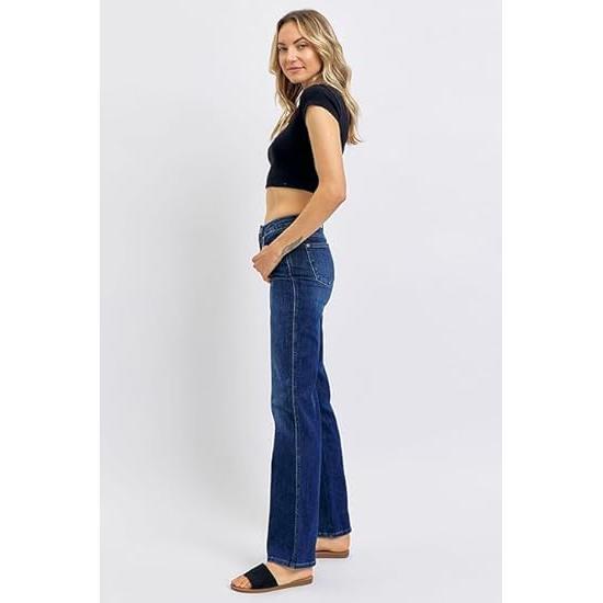 Judy Blue Women's Mid Rise Tummy Control Straight Jeans, Stretch Denim Comfort Fit for Everyday Wear - 88861 (US, Numeric, 3, Regular, Regular, Blue)
