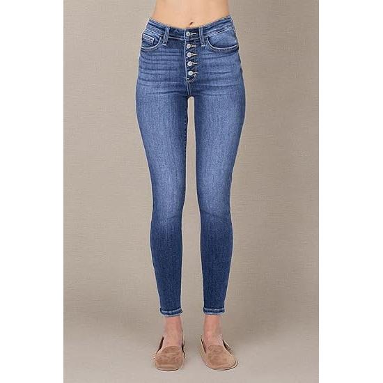 Judy Blue Women's High Rise Exposed Button Fly Skinny Jeans (7, MD) (US, Numeric, 32, Regular, Regular, MD)