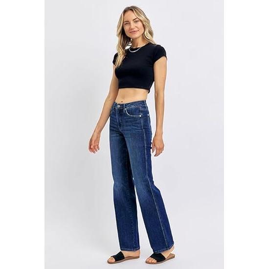 Judy Blue Women's Mid Rise Tummy Control Straight Jeans, Stretch Denim Comfort Fit for Everyday Wear - 88861 (US, Numeric, 3, Regular, Regular, Blue)