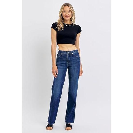 Judy Blue Women's Mid Rise Tummy Control Straight Jeans, Stretch Denim Comfort Fit for Everyday Wear - 88861 (US, Numeric, 3, Regular, Regular, Blue)