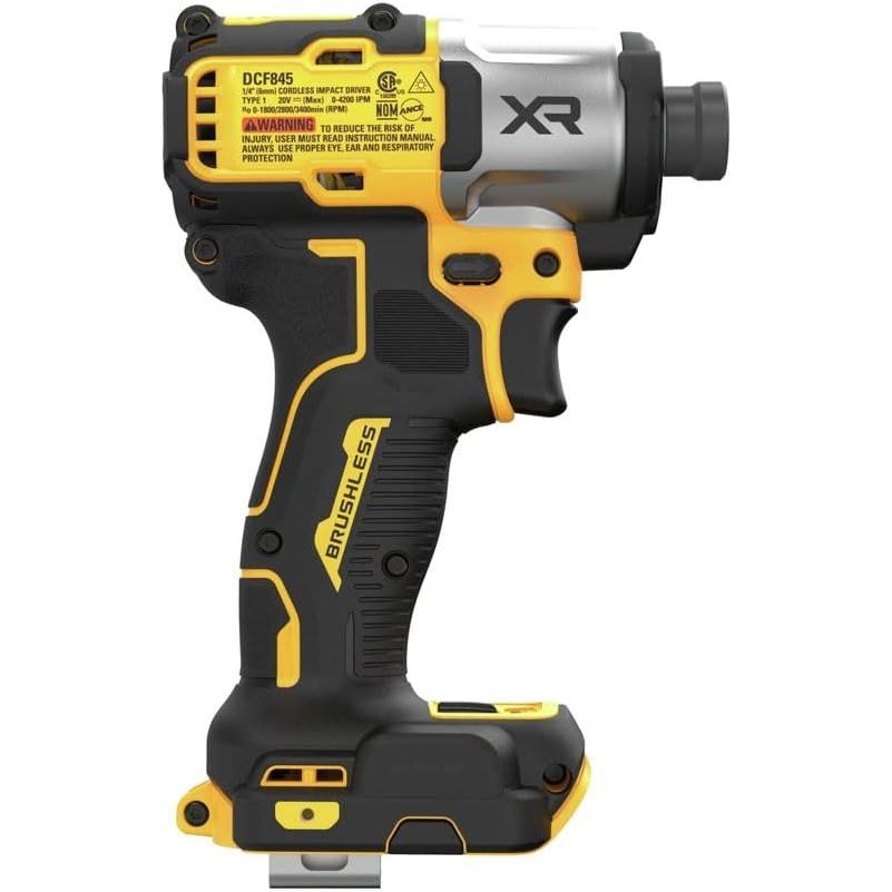 DEWALT 20V MAX XR Impact Driver, 1/4 Inch High Torque Brushless 3 Speed Premium Cordless with LED Light, Extended Runtime, Tool Only (DCF845B)