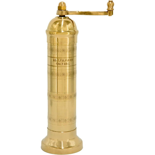 Alexander Home The Original Greek Salt Mill 8 Inch Tall | European Salt Mill Grinder with Crank Handle | Manual Salt Grinder | Salt Refillable - Brass