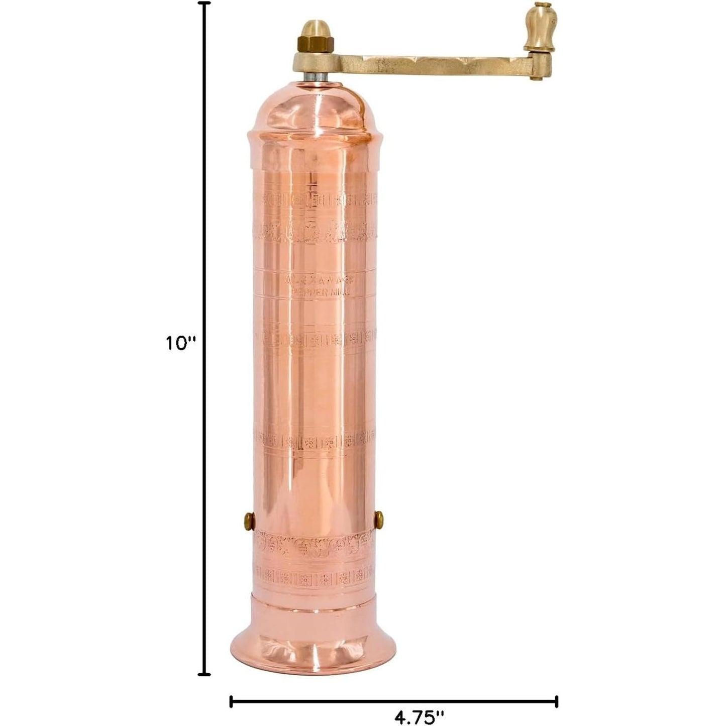 Alexander Home The Original Greek Pepper Mill 10 Inch Tall | European Pepper Mill Grinder with Crank Handle | Manual Pepper Grinder | Peppercorns Refillable - Copper