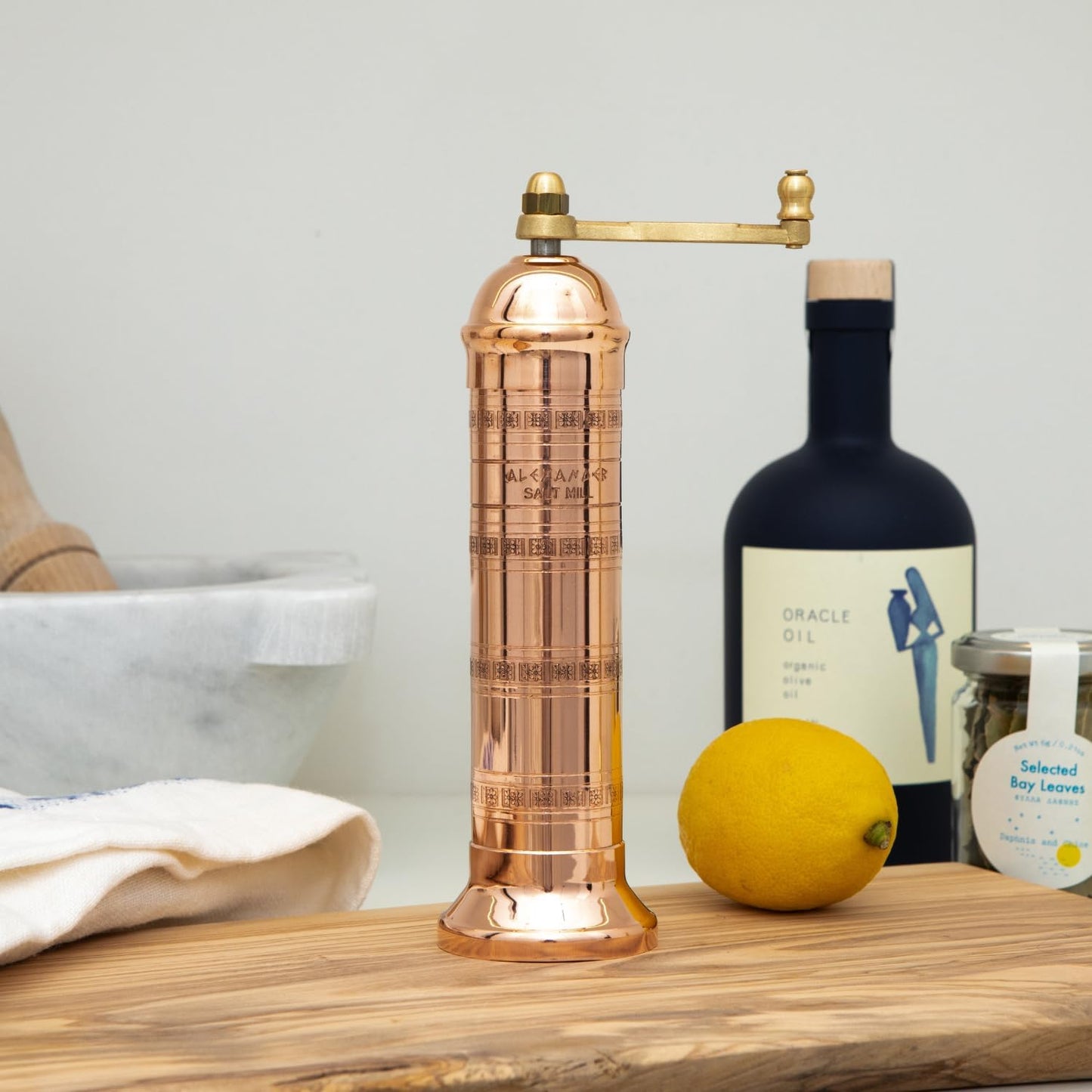 Alexander Home The Original Greek Salt Mill 9 Inch Tall | European Salt Mill Grinder with Crank Handle | Manual Salt Grinder | Salt Refillable - Copper