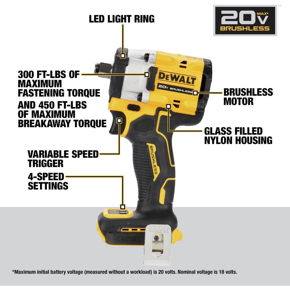 DEWALT ATOMIC 20V MAX* 1/2 in. Cordless Impact Wrench with Hog Ring Anvil (Tool Only) (DCF921B)