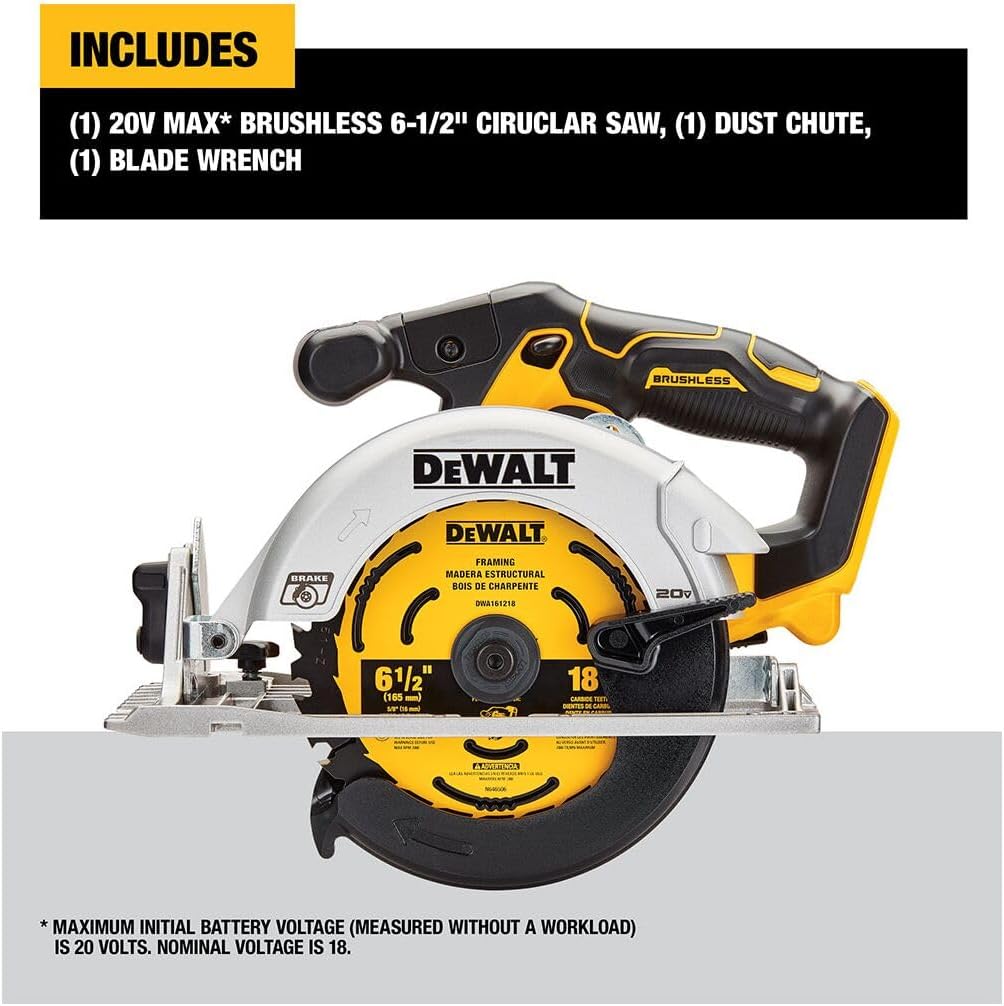 DEWALT 20V MAX* 6-1/2 in. Brushless Cordless Circular Saw, Tool Only (DCS565B)