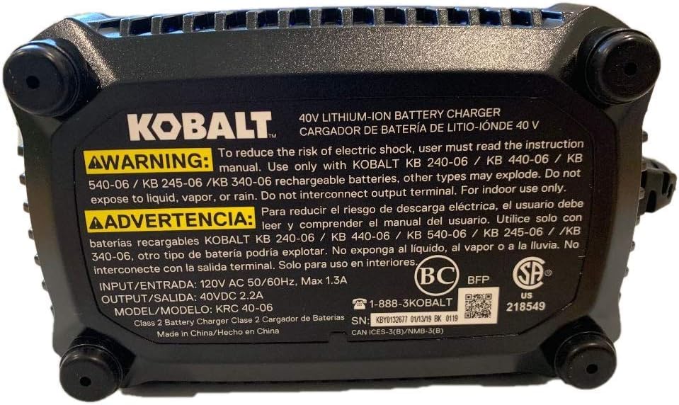 Kobalt 40-Volt Lithium Ion (Li-Ion) Generation 2 Compact Cordless Power Equipment Battery Charger with New Top Load Design, 2019 Model
