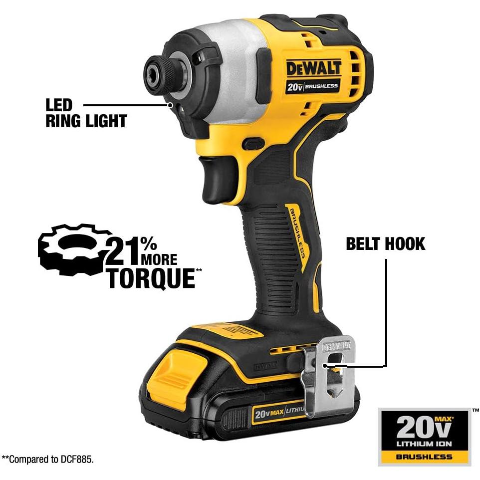 DEWALT ATOMIC 20V MAX* Impact Driver, Cordless, Compact, 1/4-Inch, Tool Only (DCF809B)