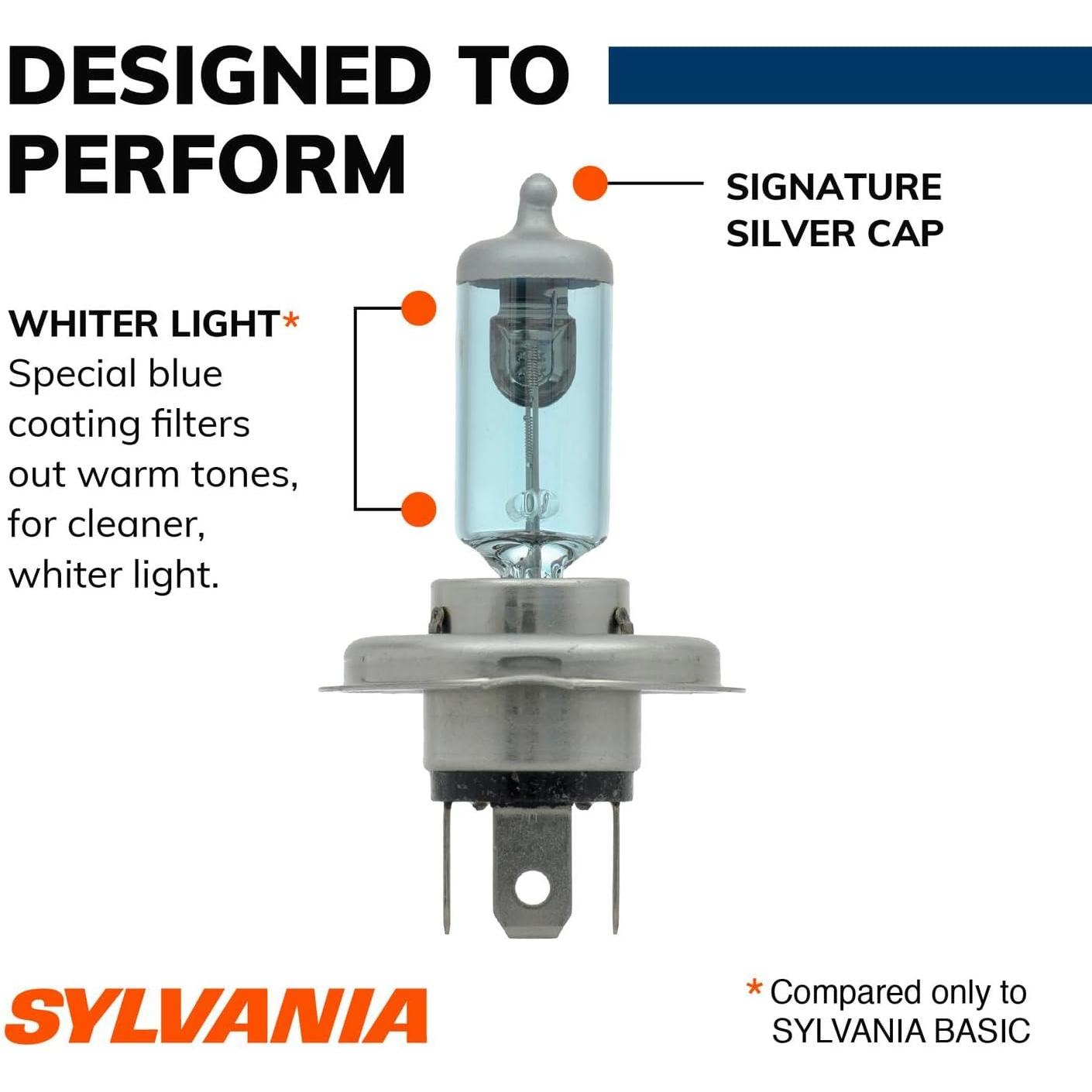 SYLVANIA - 9003 SilverStar - High Performance Halogen Headlight Bulb, High Beam, Low Beam and Fog Replacement Bulb, Brighter Downroad with Whiter Light (Contains 2 Bulbs)