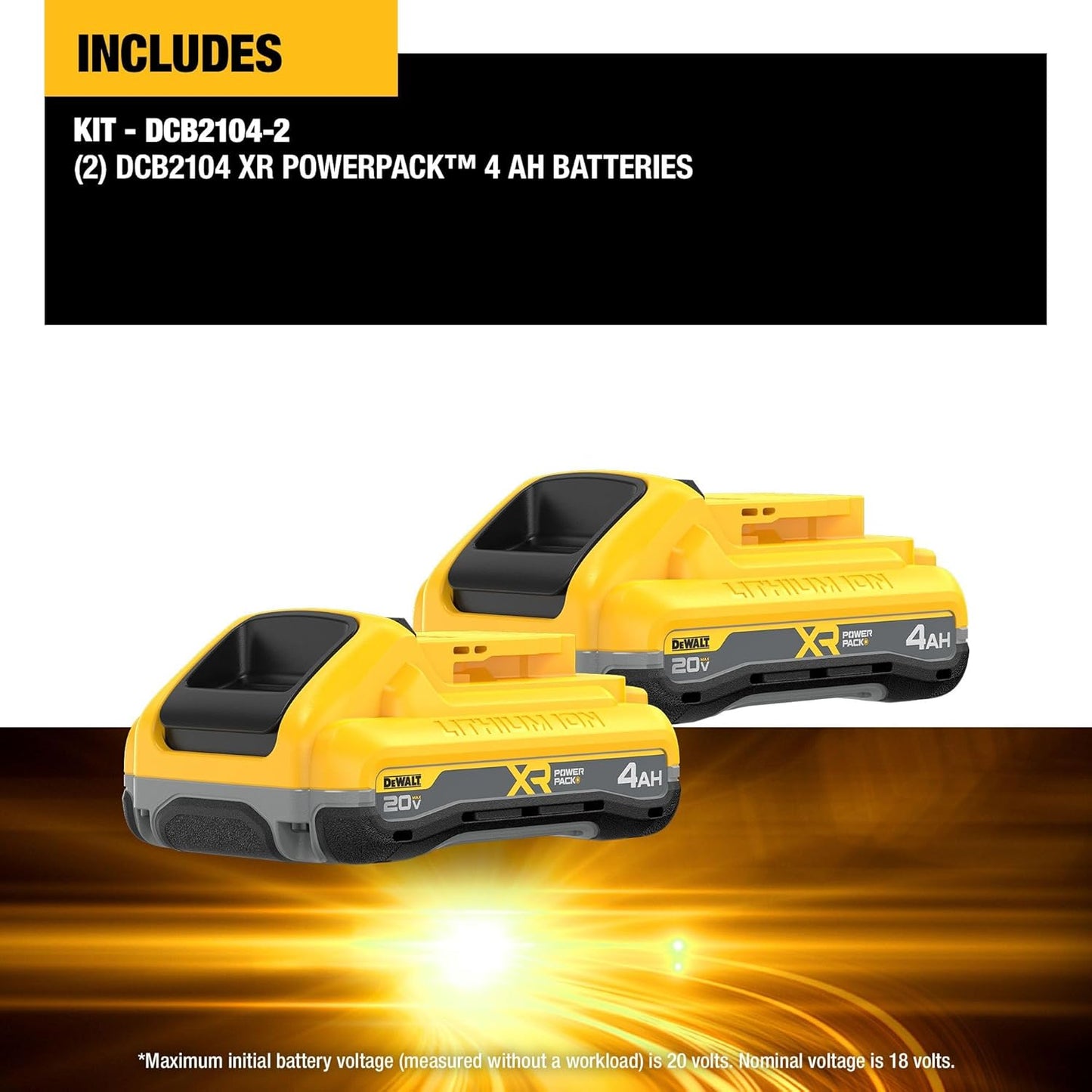 DEWALT 20V MAX Battery XR POWERPACK 4Ah Lithium Ion, 50% More Power, Dewalt Battery Compatible with 20V MAX Tools, 2 PK (DCB2104-2)