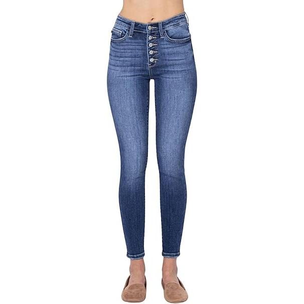 Judy Blue Women's High Rise Exposed Button Fly Skinny Jeans (7, MD) (US, Numeric, 32, Regular, Regular, MD)