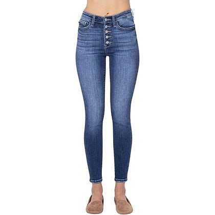 Judy Blue Women's High Rise Exposed Button Fly Skinny Jeans (7, MD) (US, Numeric, 32, Regular, Regular, MD)