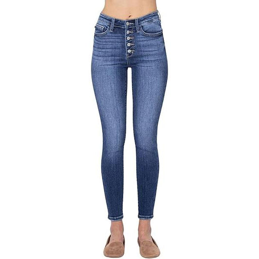 Judy Blue Women's High Rise Exposed Button Fly Skinny Jeans (7, MD) (US, Numeric, 32, Regular, Regular, MD)