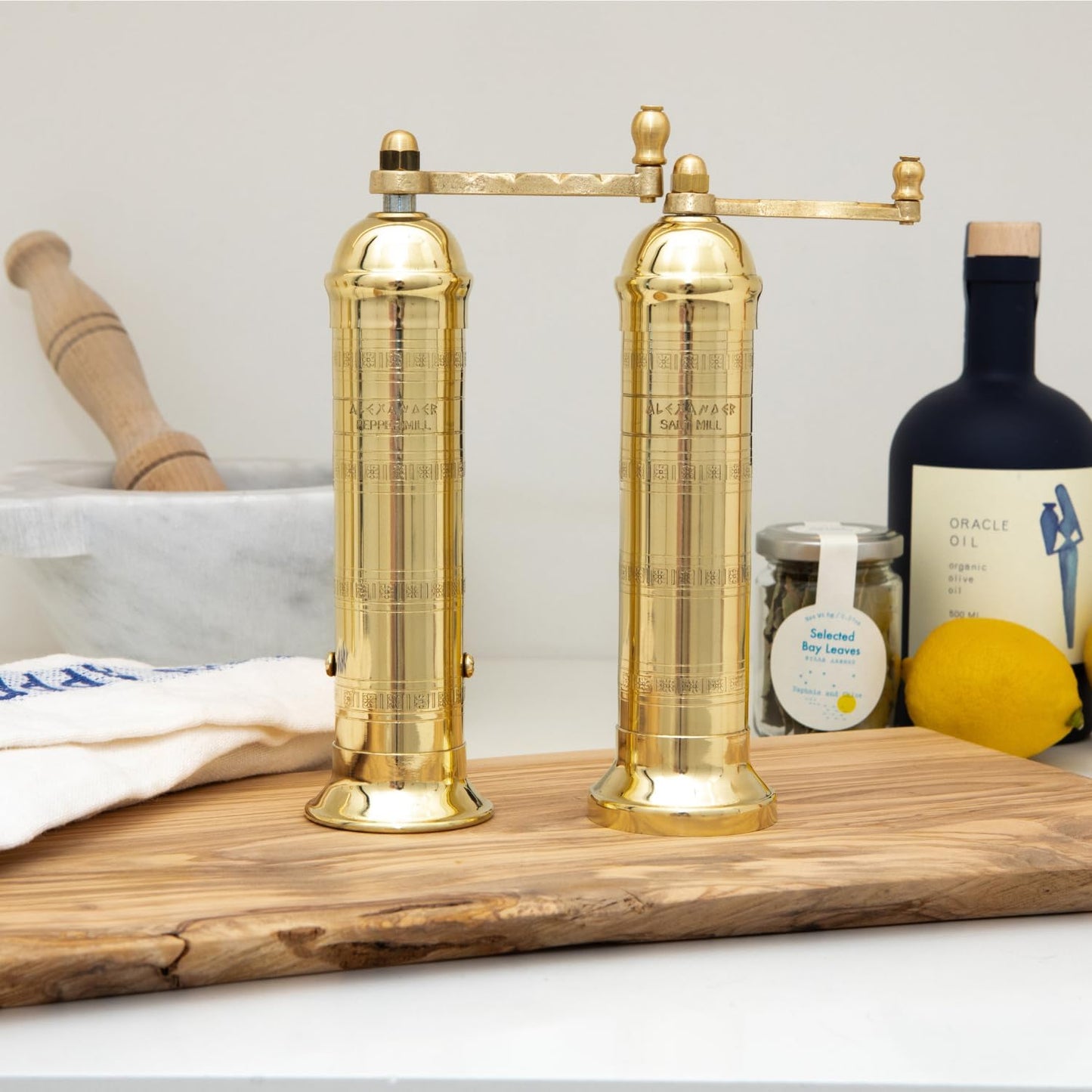 Alexander Home Original Greek Pepper Mill, 9-Inch Brass  European Manual Pepper Grinder, Refillable, with Polishing Cloth