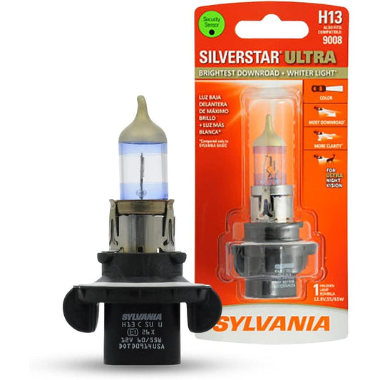 SYLVANIA - H13 SilverStar Ultra - High Performance Halogen Headlight Bulb, High Beam, Low Beam and Fog Replacement Bulb, Brightest Downroad with Whiter Light, Tri-Band Technology (Contains 1 Bulb)