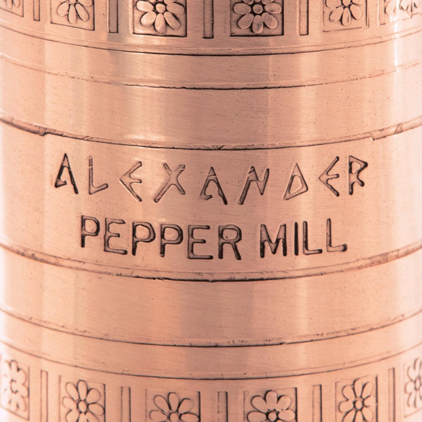 Alexander Home The Original Greek Pepper Mill 10 Inch Tall | European Pepper Mill Grinder with Crank Handle | Manual Pepper Grinder | Peppercorns Refillable - Copper