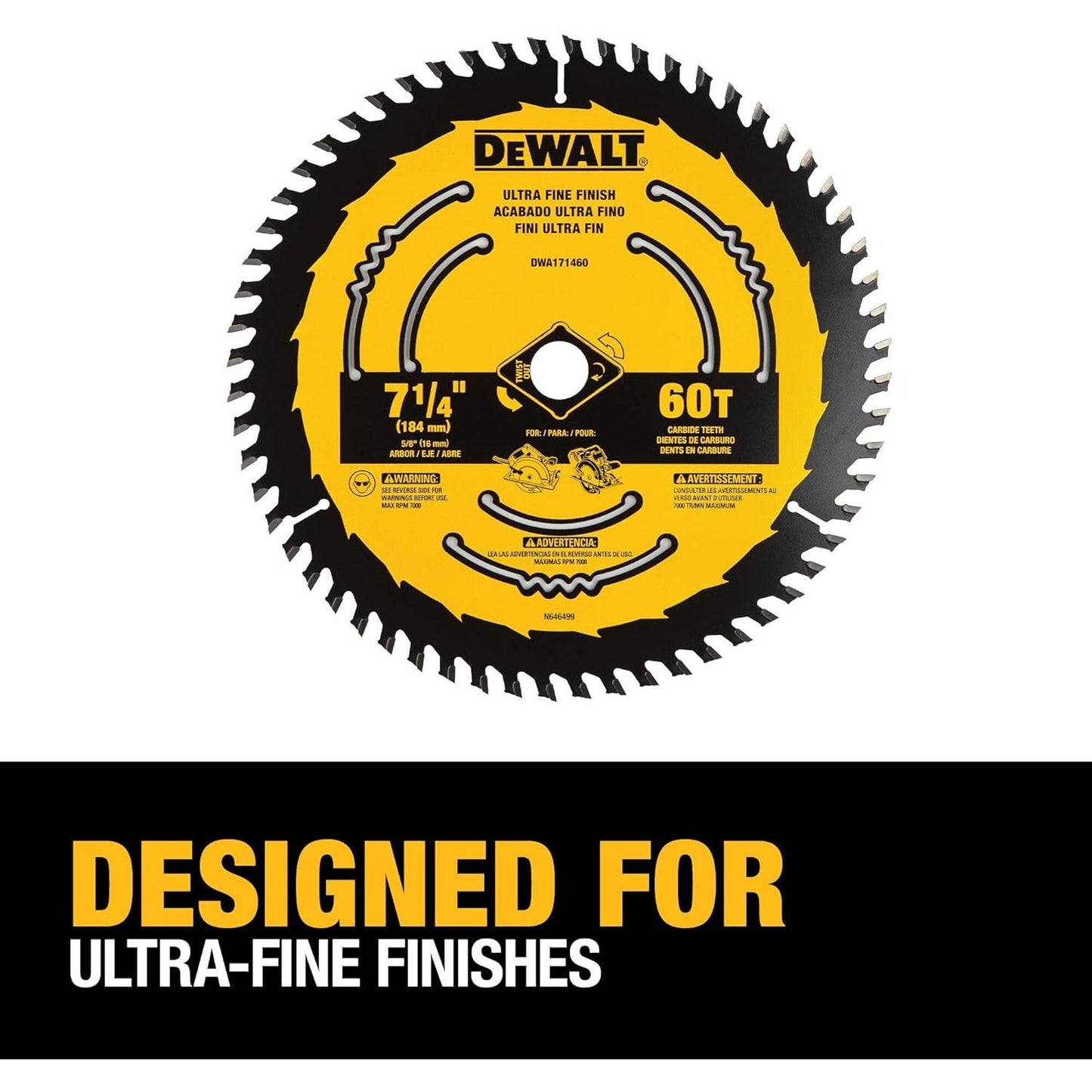 DEWALT Circular Saw Blade, 7 1/4 Inch, 60 Tooth, Wood Cutting (DWA171460)