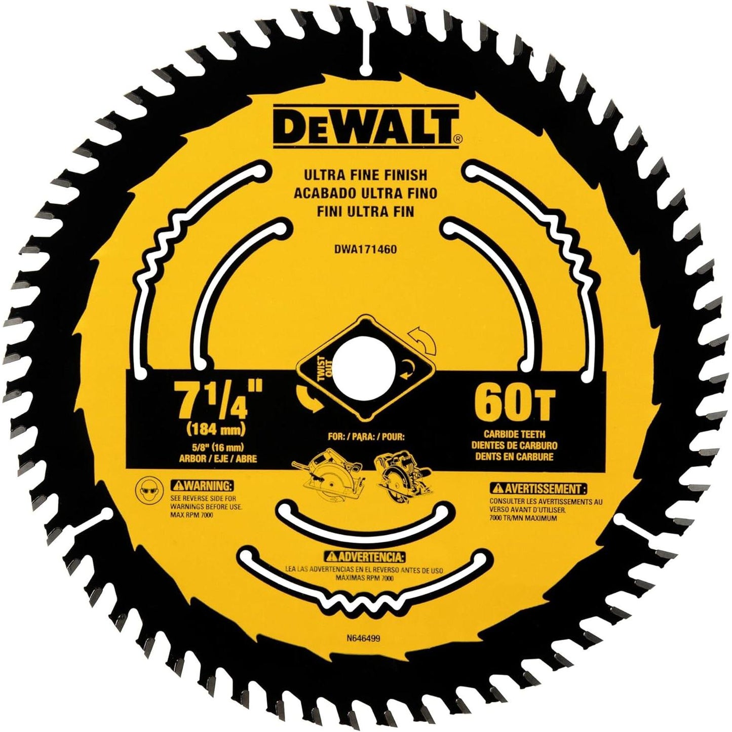 DEWALT Circular Saw Blade, 7 1/4 Inch, 60 Tooth, Wood Cutting (DWA171460)
