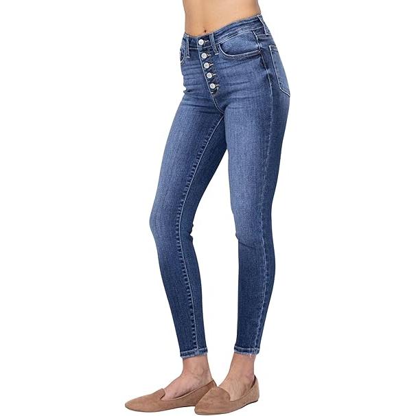 Judy Blue Women's High Rise Exposed Button Fly Skinny Jeans (7, MD) (US, Numeric, 32, Regular, Regular, MD)