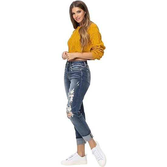 Judy Blue Midrise Cuffed Destroy Boyfriend Jeans, JB-82427 (15)