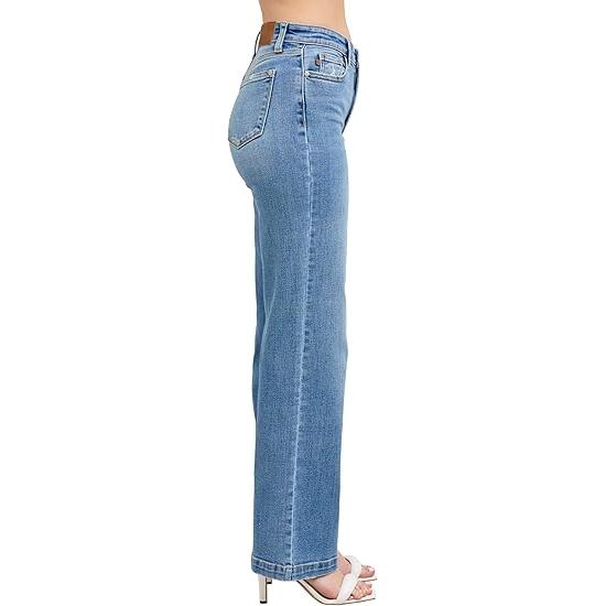 Judy Blue Womens Jeans - High Waisted Trouser Straight Fit (7, Medium Blue)