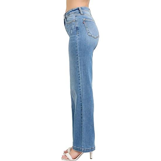 Judy Blue Womens Jeans - High Waisted Trouser Straight Fit (11, Medium Blue)