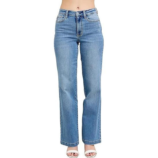 Judy Blue Womens Jeans - High Waisted Trouser Straight Fit (15, Medium Blue)