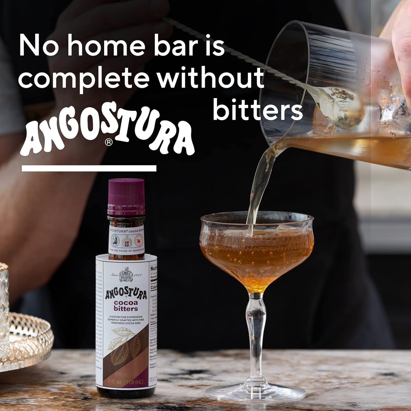 ANGOSTURA Cocoa Bitters, Cocktail Bitters for Professional and Home Mixologists, Kosher Certified, Sodium Free, 4 FL OZ