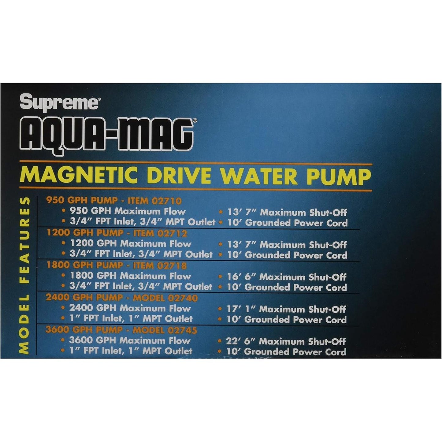Danner Manufacturing, Inc. Supreme Aqua-Mag 950 GPH Magnetic Drive Water Pump, 02710