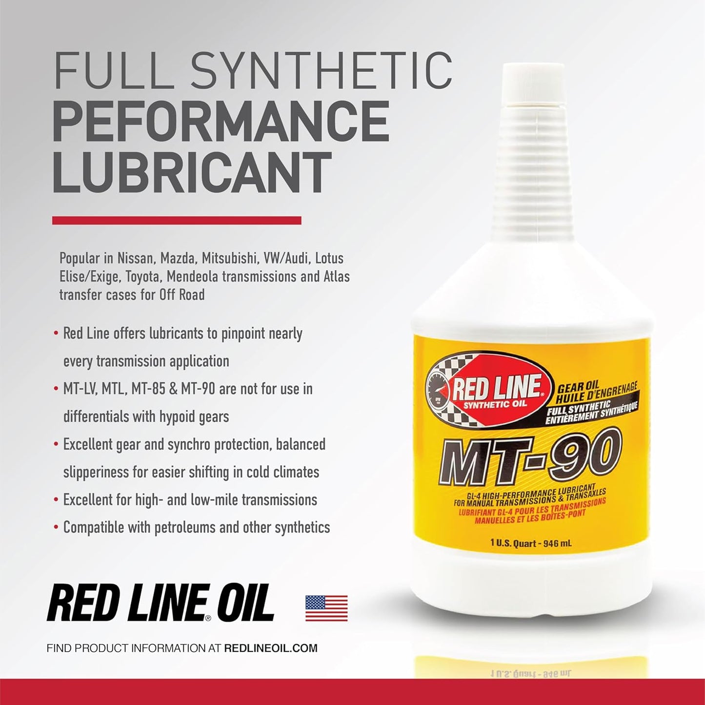 Red Line 50305 MT-90 75W-90 GL-4 Manual Transmission and Transaxle Lubricant (MTL) - 1 Gallon