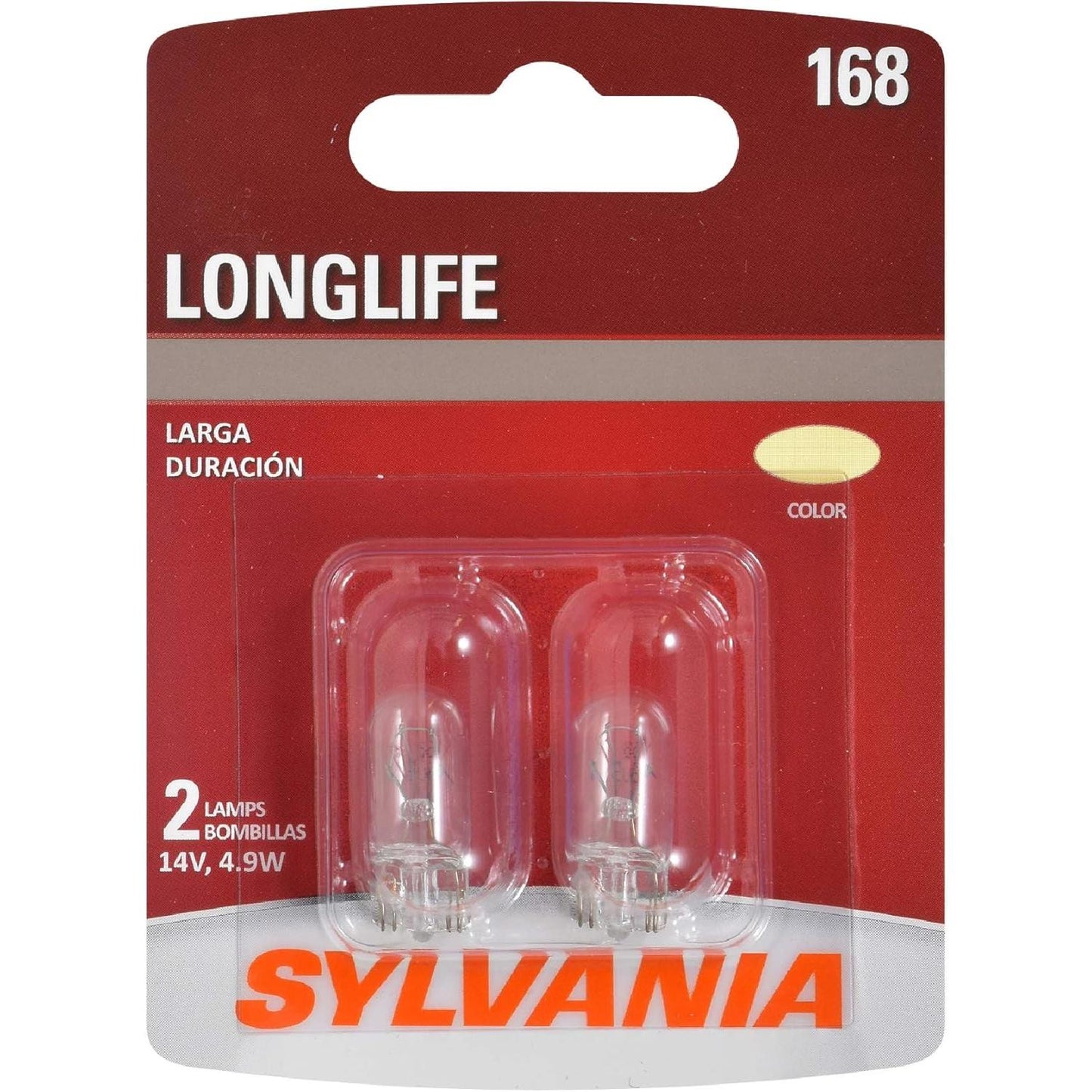 SYLVANIA - 168 Long Life Miniature - Bulb, Ideal for Interior Lighting - Map, Dome, Trunk, Cargo and License Plate (Contains 2 Bulbs)