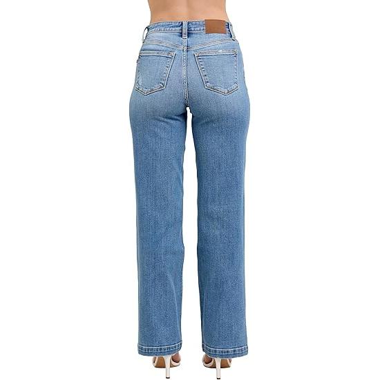 Judy Blue Womens Jeans - High Waisted Trouser Straight Fit (11, Medium Blue)
