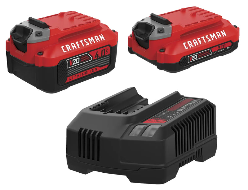 CRAFTSMAN V20 2.0Ah & 4.0Ah Battery + Charger Starter Kit - 2-Pack (CMCB204-CKVA)