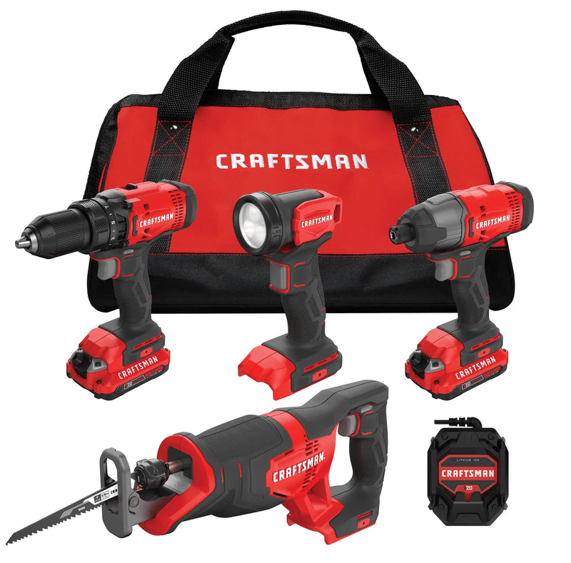 CRAFTSMAN V20 Cordless 4-Tool Combo Kit (CMCK400D2)
